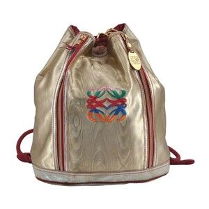 Authentic LOEWE Rainbow Anagram Shoulder Backpack Purse PVC Leather Gold 8662J